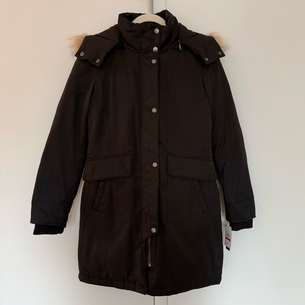 Andrew Marc Black Real Fur Trim Parka Coat NWT XS $495 Retail